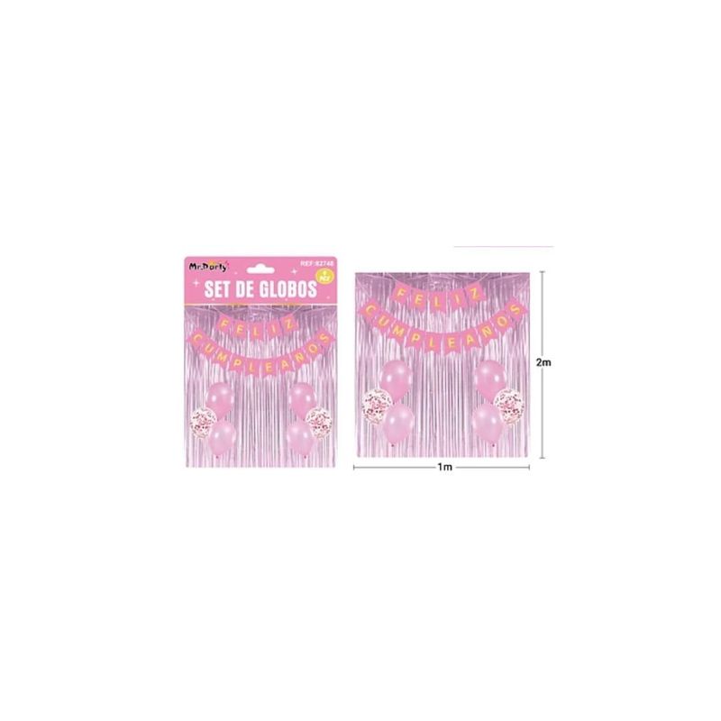 GENERICO - Set De Globos Y Guirnalda Con Cortina Rosa 9pcs