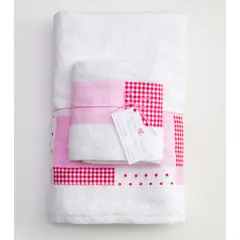 COCHO COCHO - Juego Toalla 2 Piezas Algodón Cuadros Fucsia