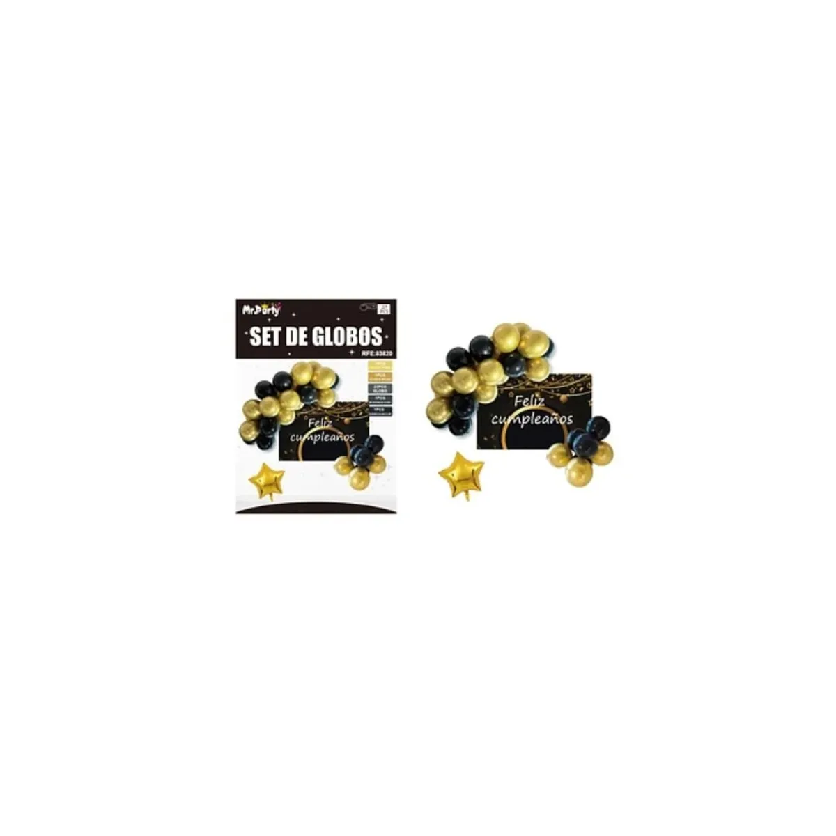 GENERICO - Set GlobosLlátex Negro Dorado Fondo Feliz Cumpleaños 27pcs