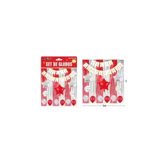 GENERICO - Set De Globos Y Guirnalda Con Cortina Rojo Plateado 15pcs
