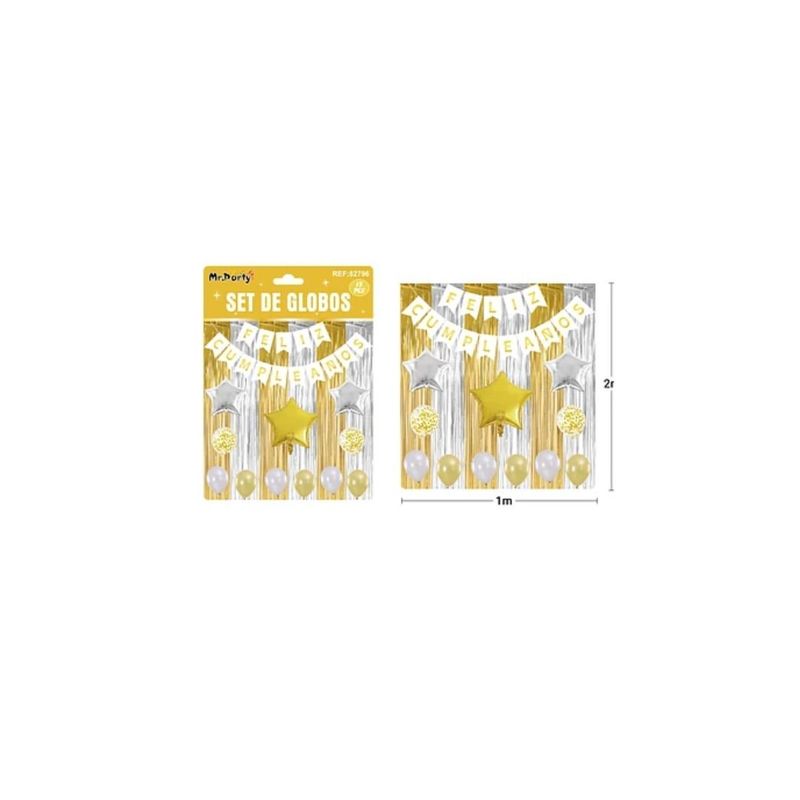 GENERICO - Set Globos Guirnalda Con Cortina Dorado Plateado 15pcs