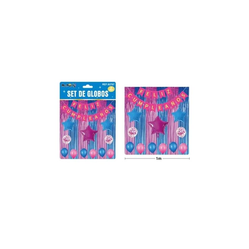 GENERICO - Set De Globos Guirnalda Con Cortina Rosa Azul 15pcs