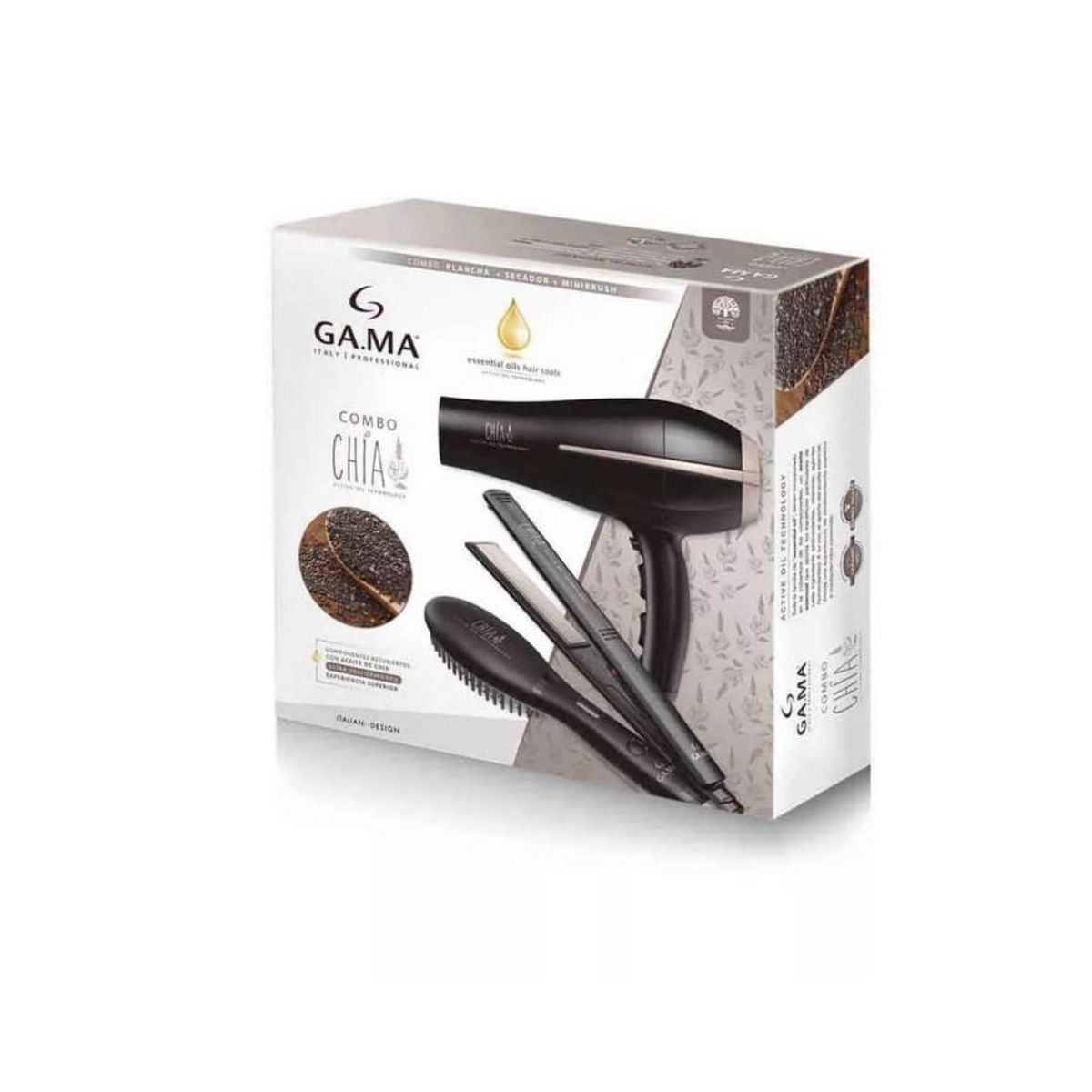 GAMA - Combo Triple Gama Chia Secador + Alisador + Cepillo GAMA