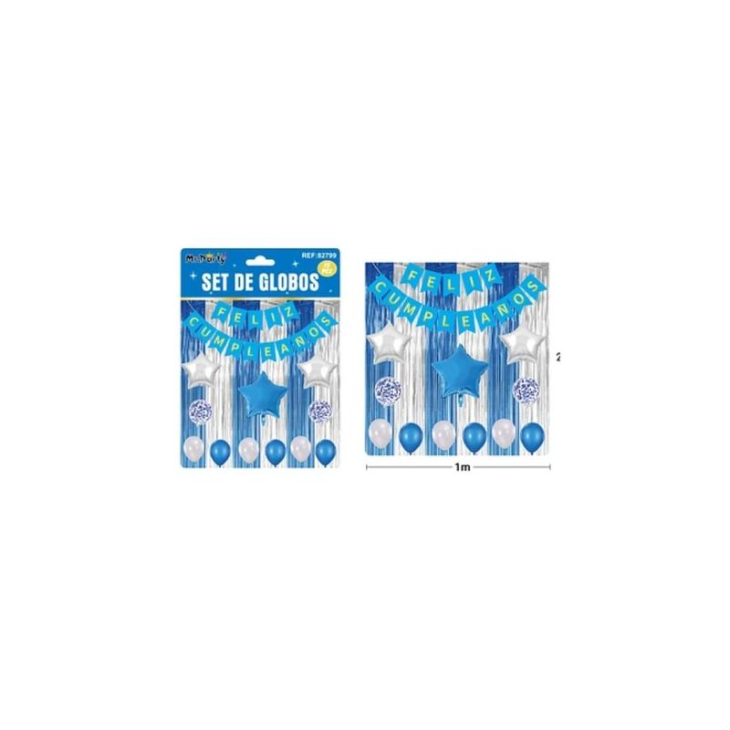 GENERICO - Set De Globos Guirnalda Con Cortina Azul Plateado 15pcs