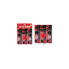 GENERICO - Set De Globos Guirnalda Con Cortina Rojo Negro 15pcs