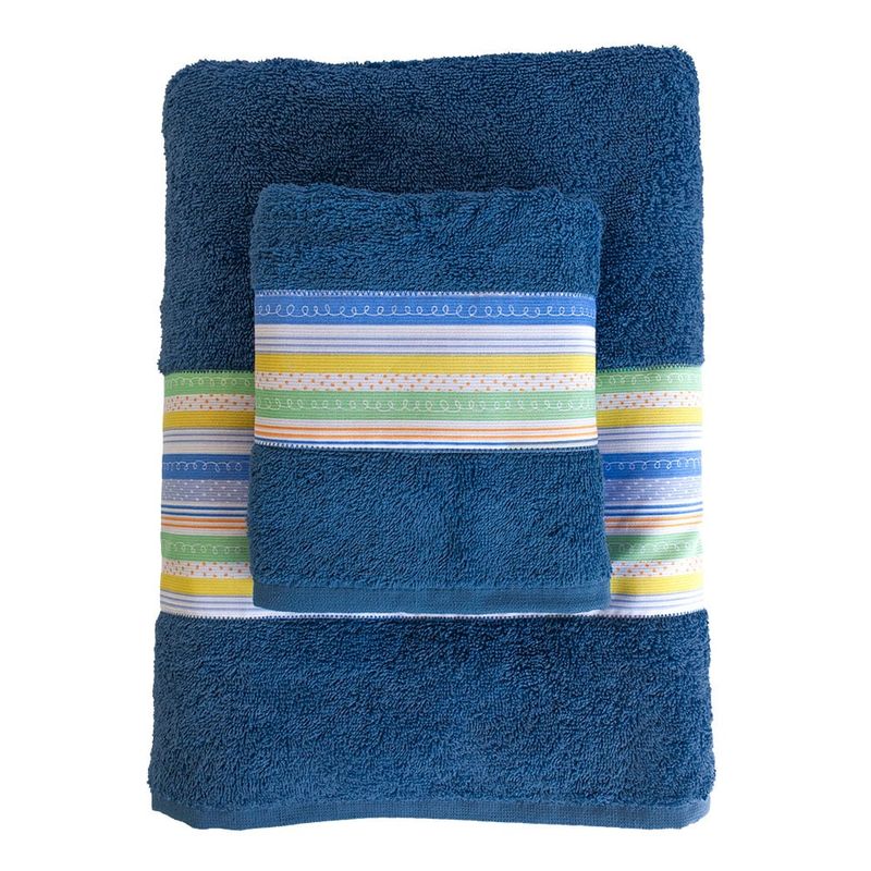 COCHO COCHO - Juego Toalla 2 Piezas Algodón Cocho Cocho Azul Líneas Celestes