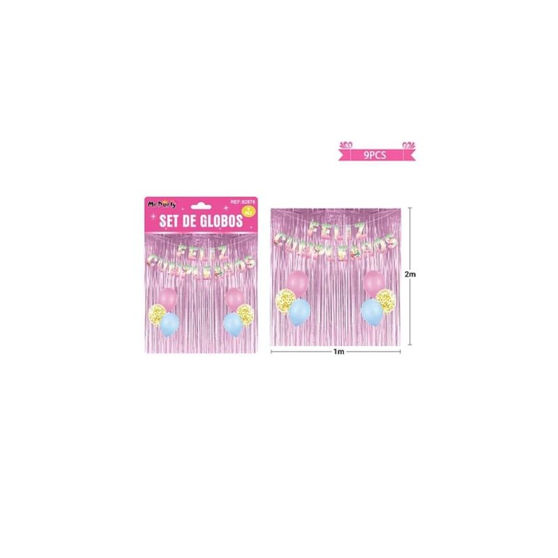 GENERICO - Set De Globos Con Cortina y Guirnalda De Unicornio 9pcs