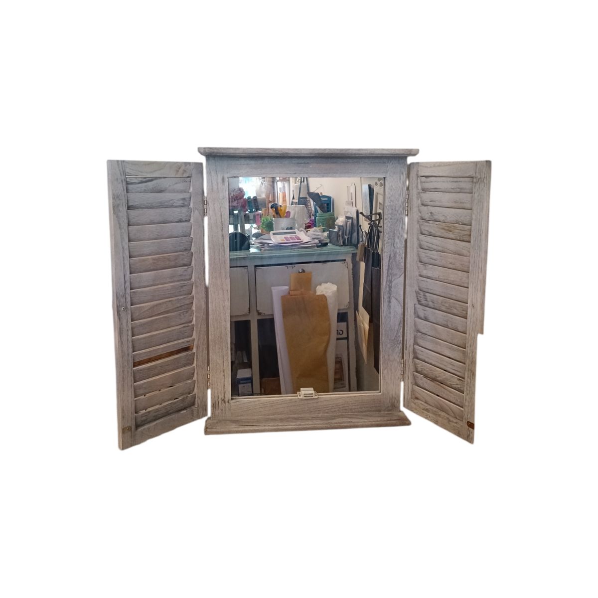 GENERICO - ESPEJO PARED CON POSTIGO DECAPADO GRIS