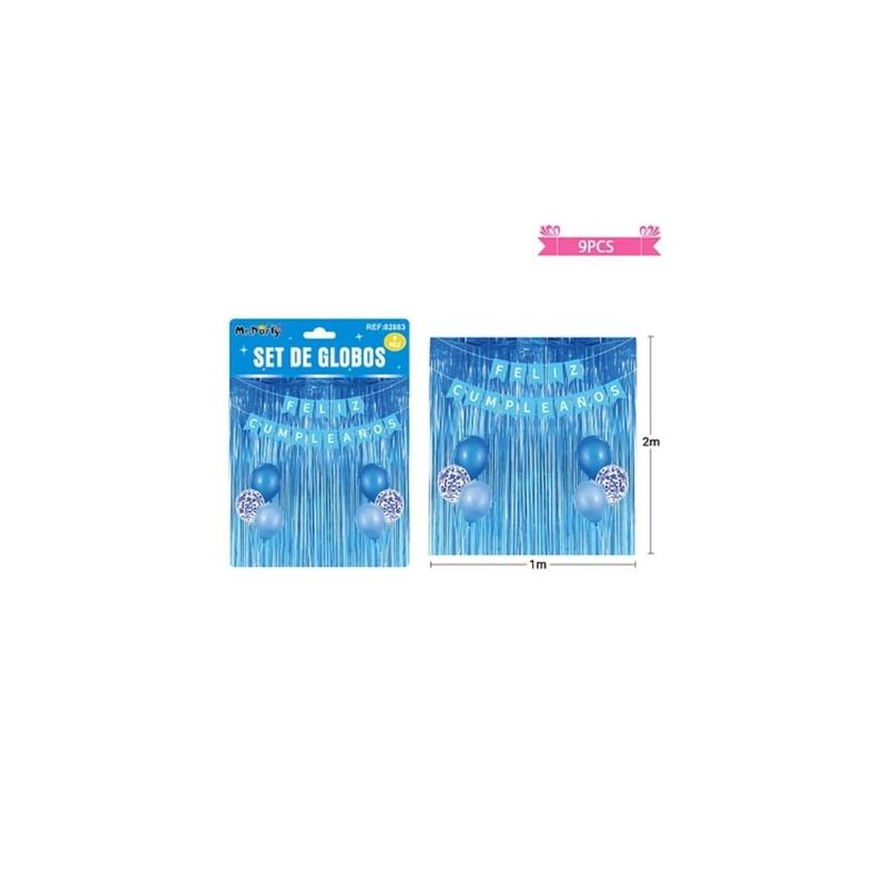 GENERICO - Set De Globos Con Cortina Guirnalda Azul 9pcs