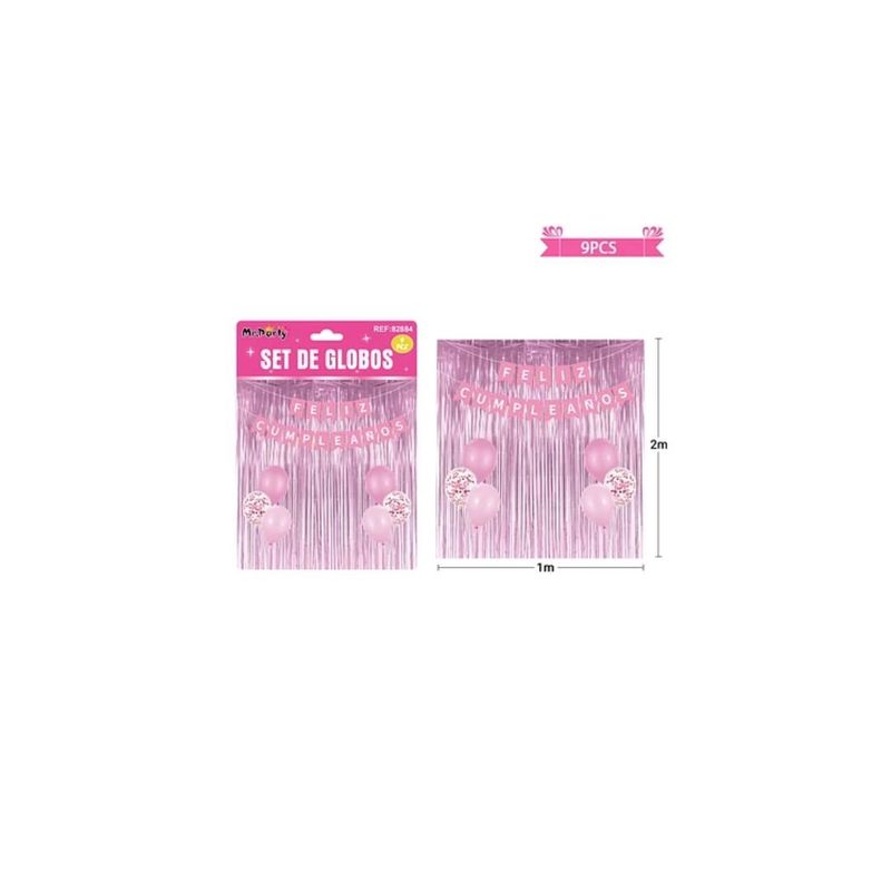 GENERICO - Set De Globos Con Cortina Guirnalda Rosa 9pcs
