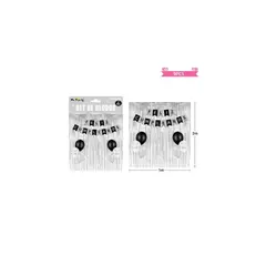 GENERICO - Set De Globos Con Cortina Y Guirnalda Plateado Negro 9pcs