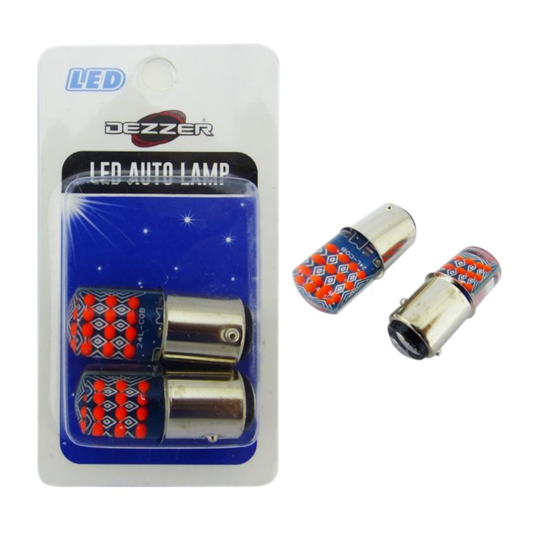 GENERICO - 2x Ampolleta 24 LED COB Rojo Luz Fija 2 Contactos 12 Volt
