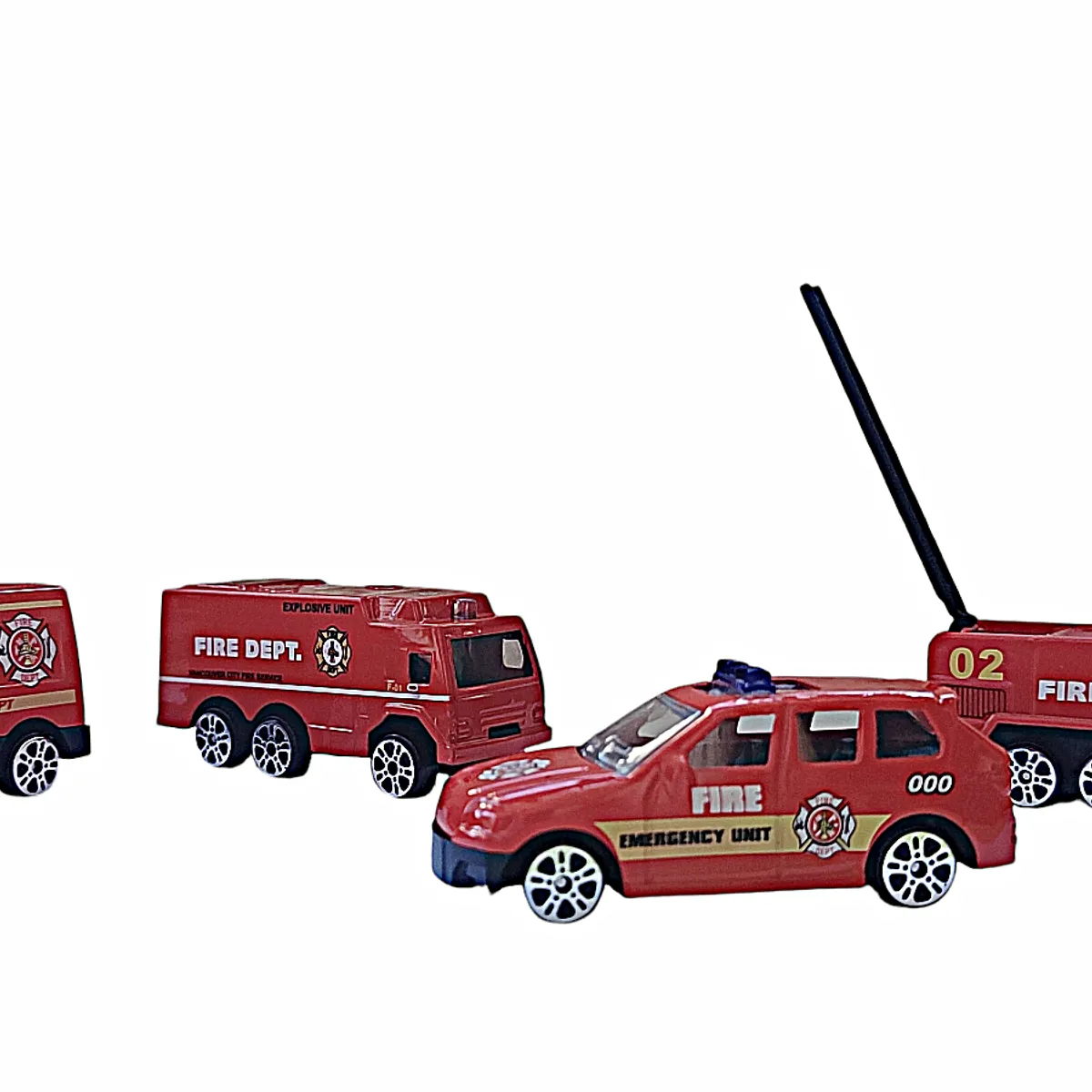 GENERICO - CAMION DE BOMBERO, SET DE 4 VEHICULOS METALICOS, ESCALA 1:64