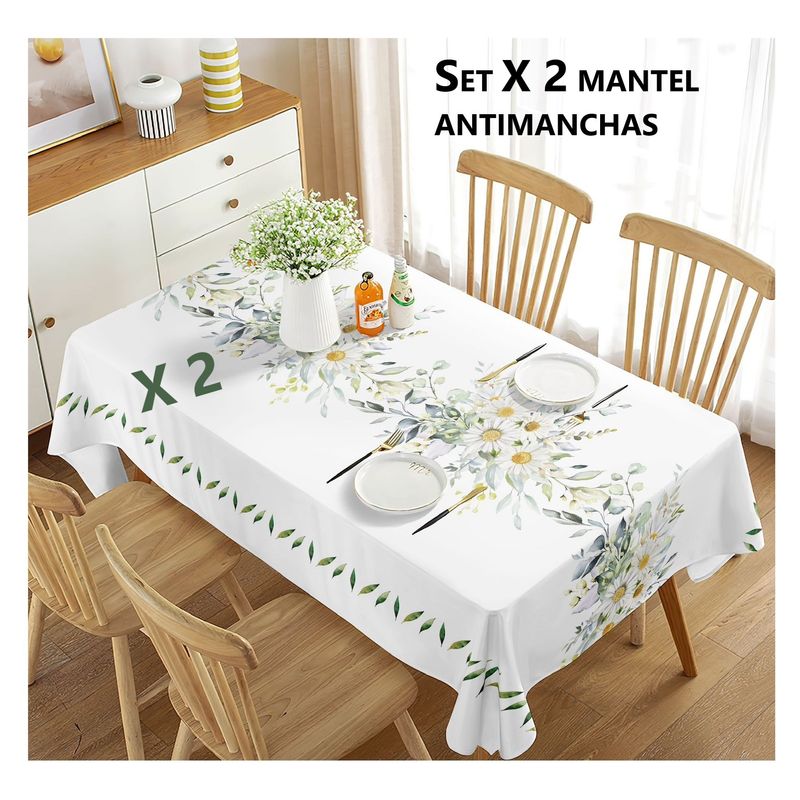 COMPRAPO - Set X 2 Mantel Antimanchas Mod. Margaritas 140 X 220 Cm Rectangular