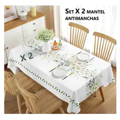 COMPRAPO - Set X 2 Mantel Antimanchas Mod. Margaritas 140 X 220 Cm Rectangular