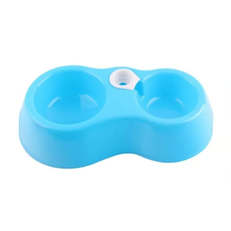 GENERICO - Cuenco Doble Para Perros Y Gatos Celeste Plastico