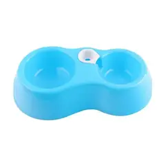 GENERICO - Cuenco Doble Para Perros Y Gatos Celeste Plastico