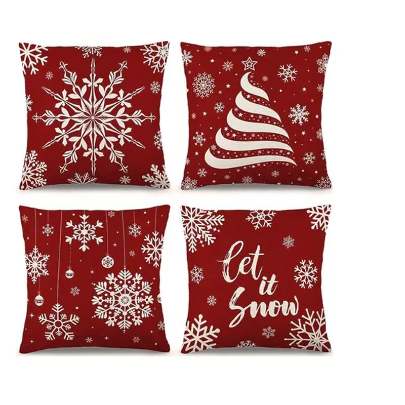 GENERICO - Pack 4 Fundas De Cojin Lino Almohada Navideñas 45x45cm