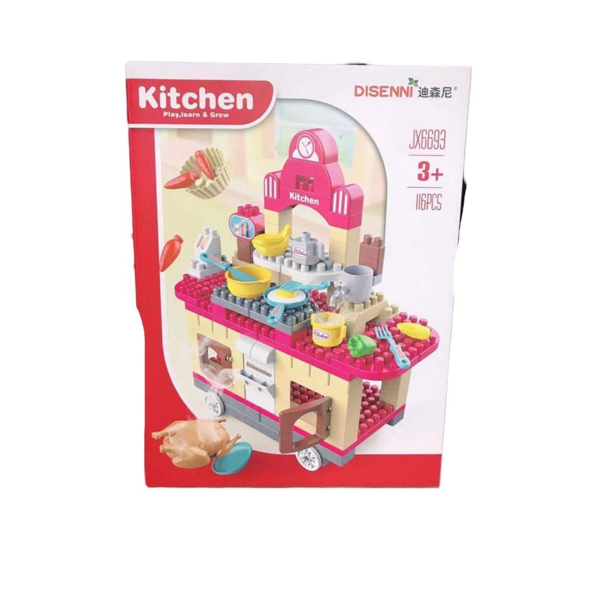 GENERICO - Cocina de Construcción 117 Piezas con Accesorios-Rosa