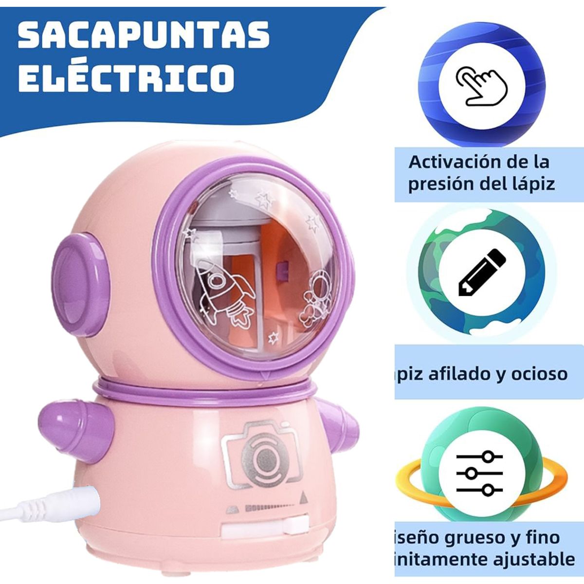 EVERSO - Sacapuntas Eléctrico Automático Usb Y Pilas Escolar Oficina
