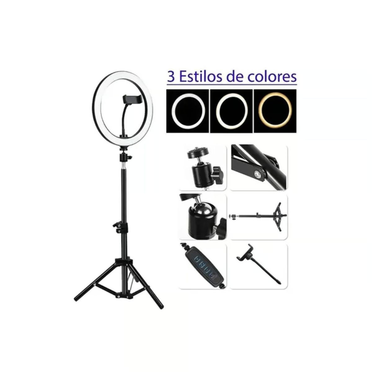 GENERICO - Aro Luz Led 30 Cm Con Trípode Ajustable Fotografía