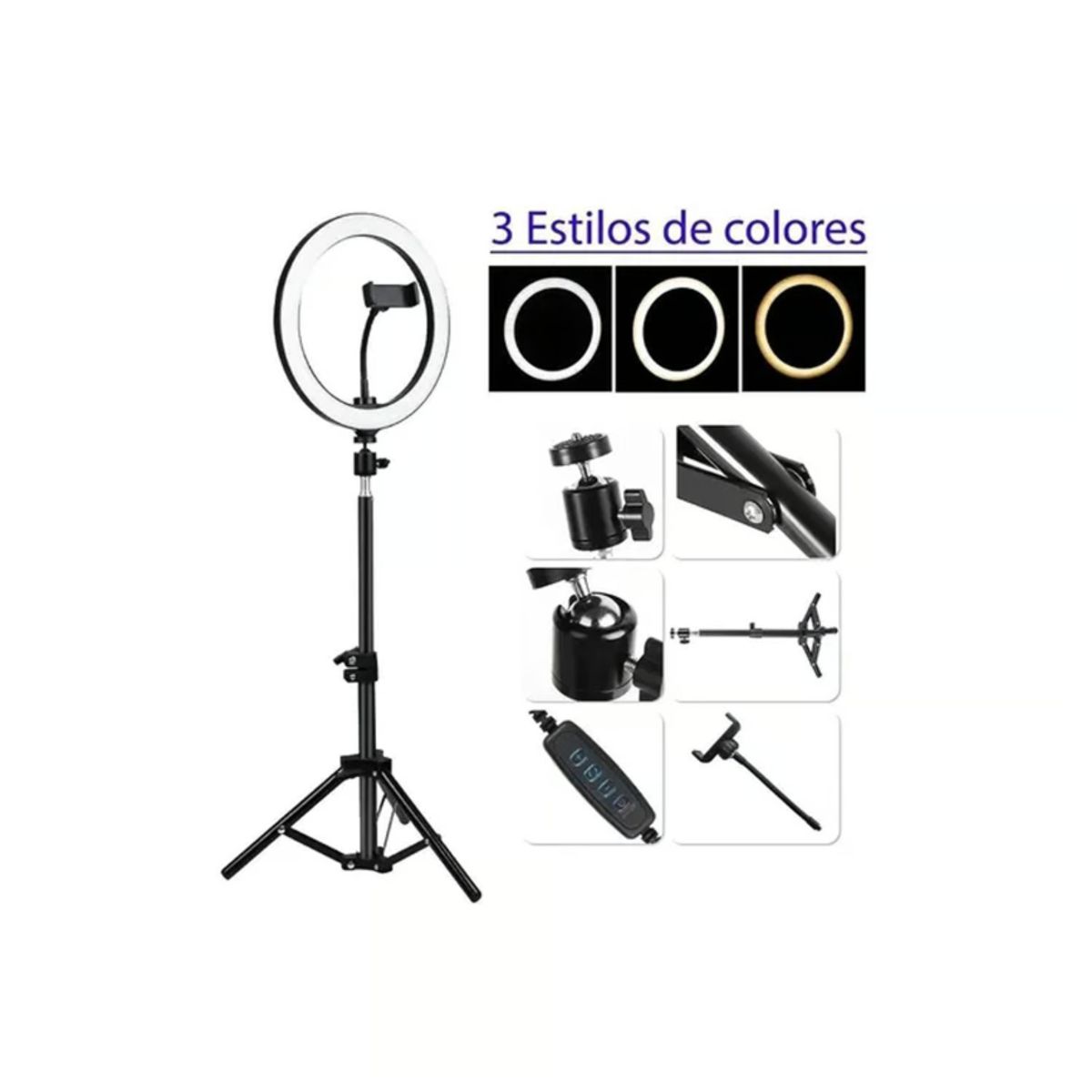 GENERICO - Aro Luz Led 30 Cm Con Trípode Ajustable Fotografía