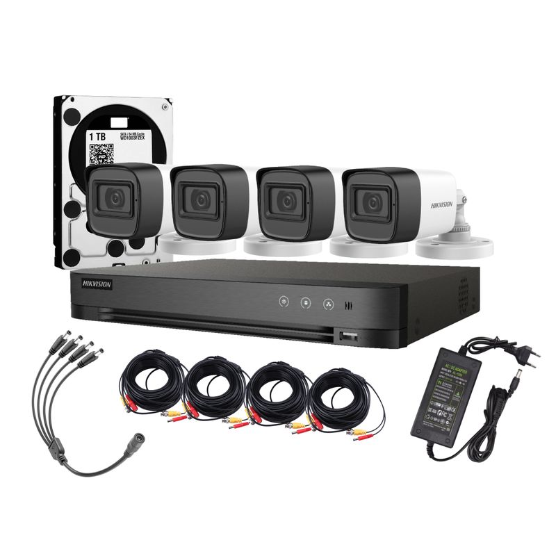 HIKVISION - Kit 4 Cámaras Hikvision Full HD 1080p Lite 4 Bala Exterior+Disco Duro 1 tb