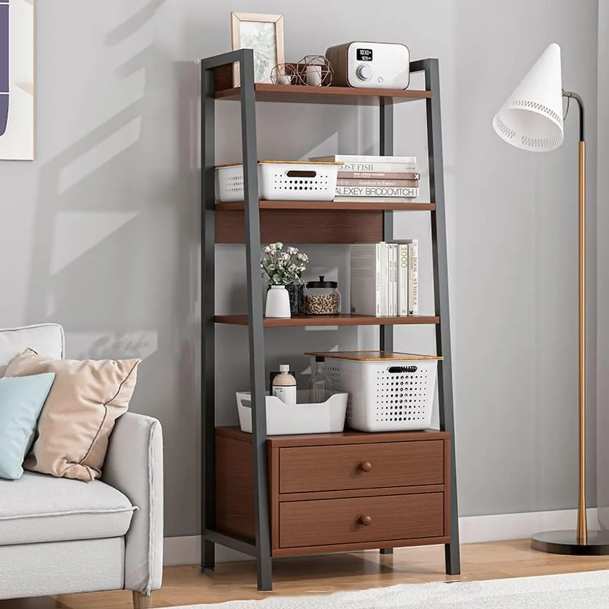 YOMYM - Estante Vitrina Escaleras De Metal Multiusos 4-tier Almacenamiento