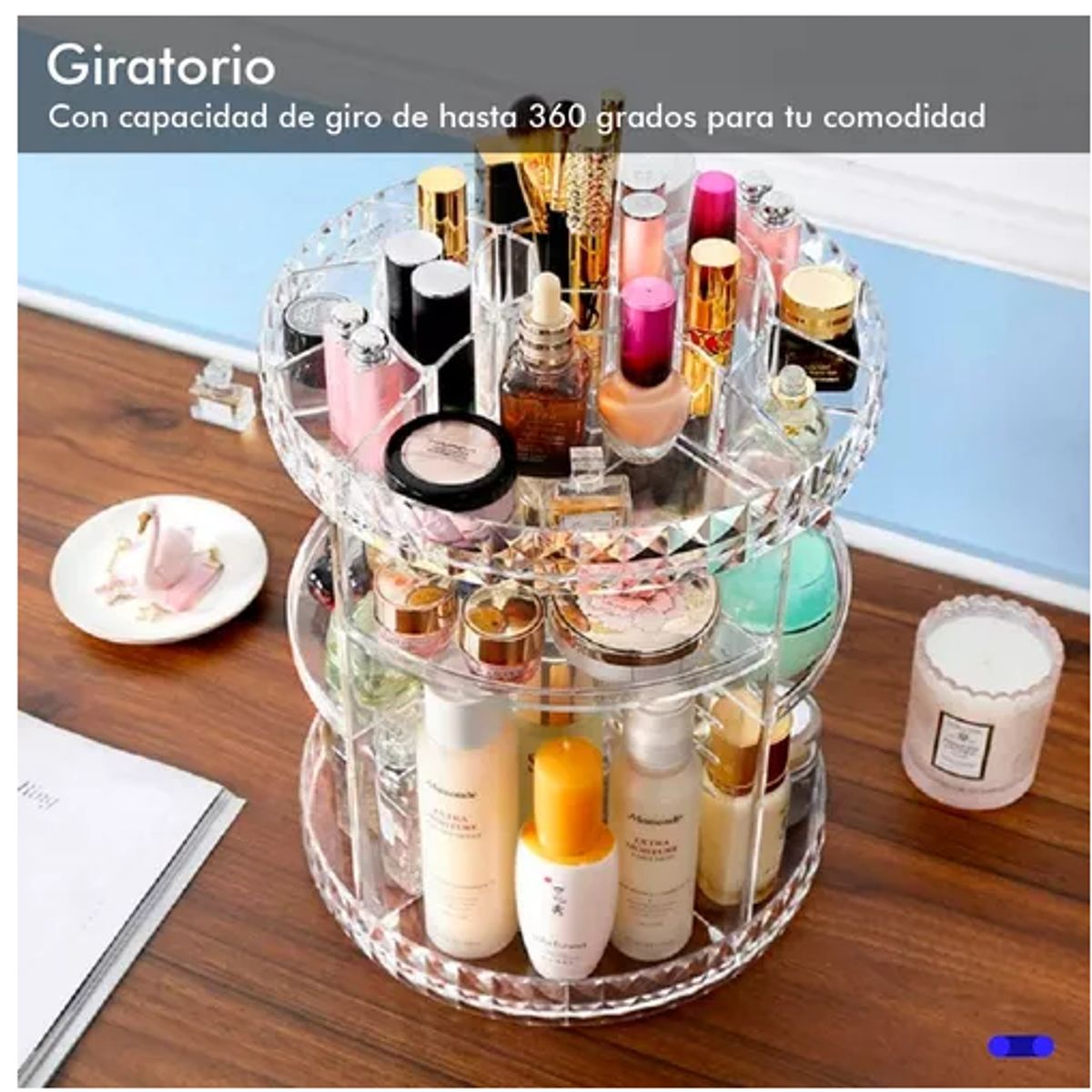 GENERICO - Organizador Acrílico Para Maquillaje Cosmético Giratorio 360