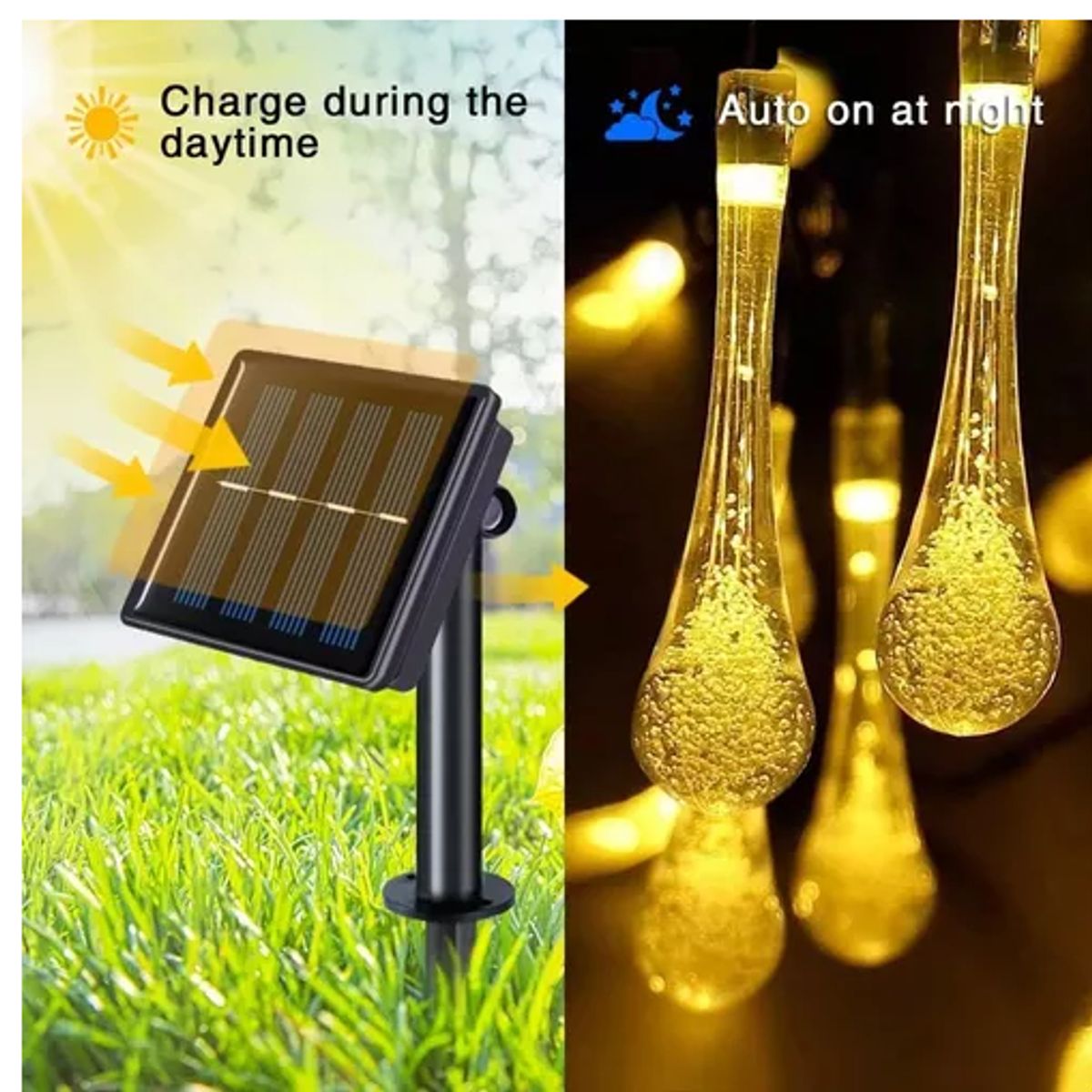 GENERICO - Luces Navidad Solar Guirnalda Led Gotas De Agua 7 Metros