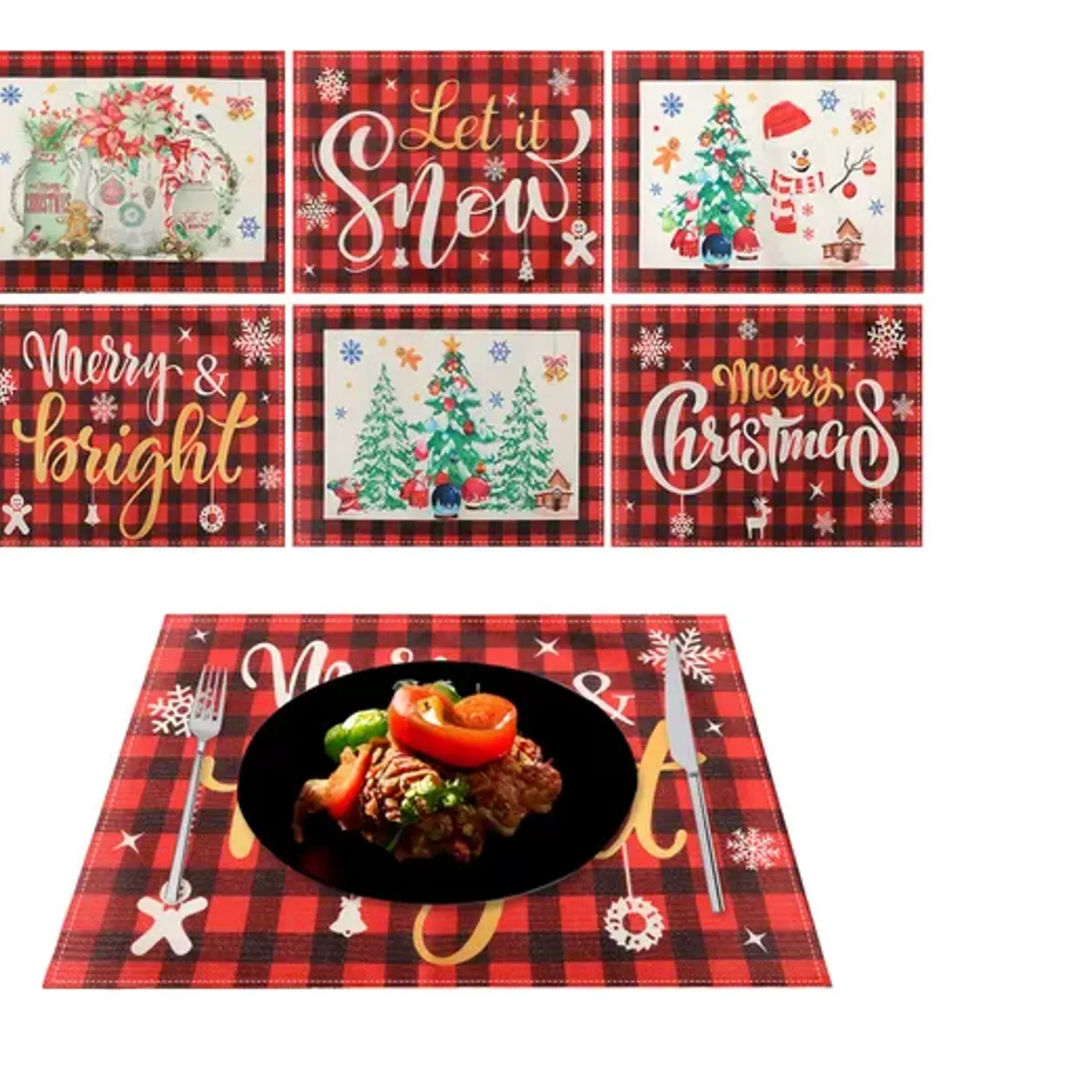 GENERICO - Manteles Individuales De Mesa Navidad Decoración 6 Piezas