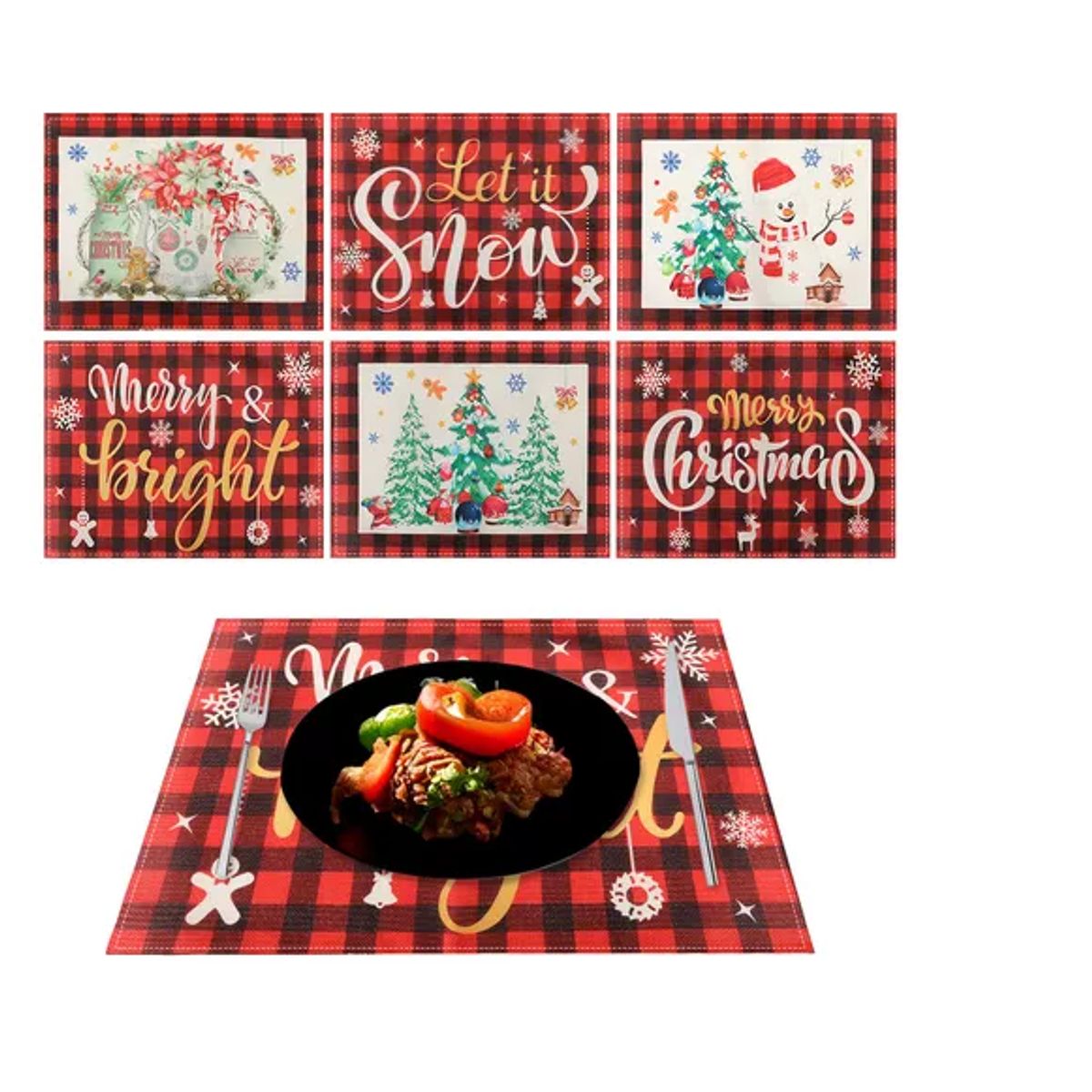 GENERICO - Manteles Individuales De Mesa Navidad Decoración 6 Piezas