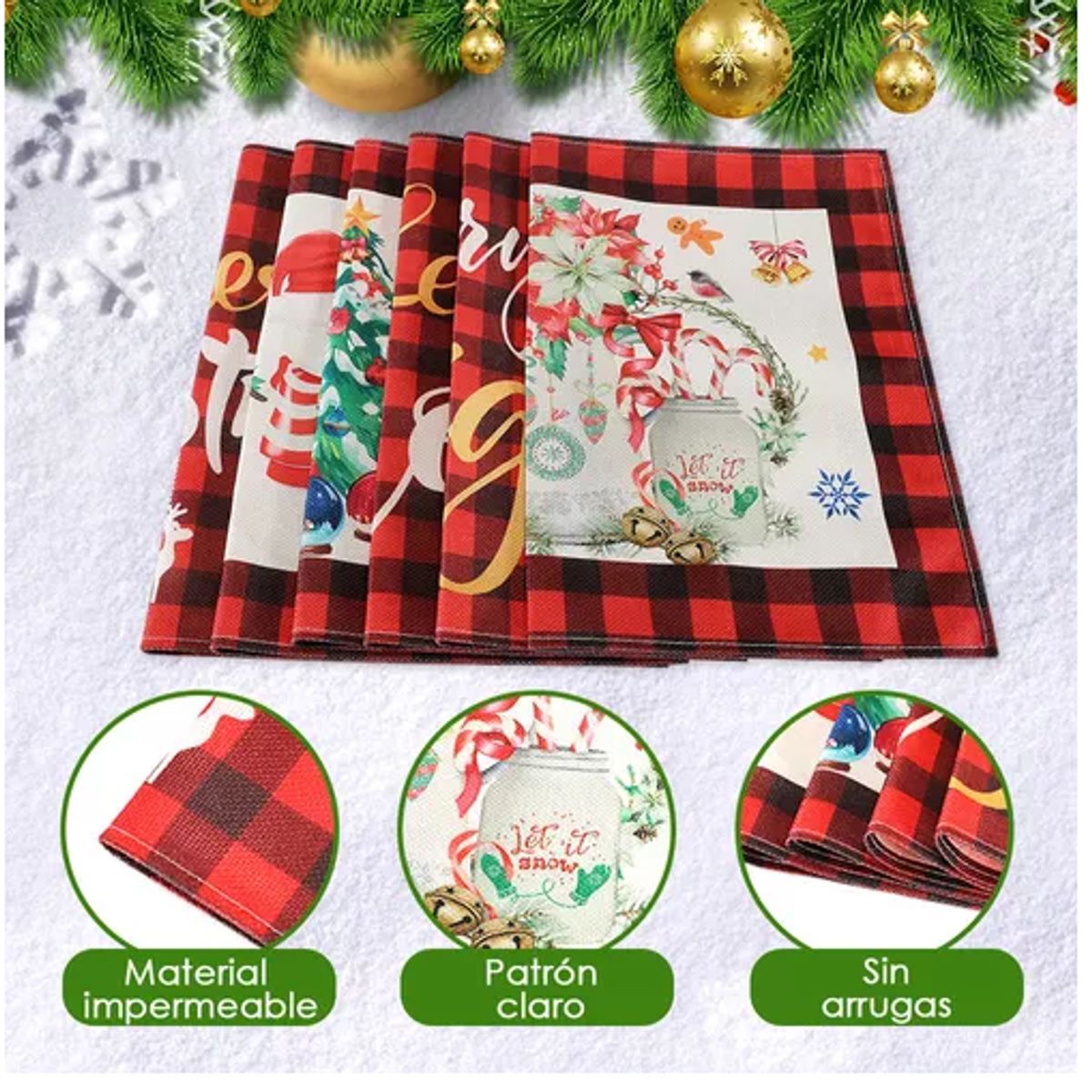 GENERICO - Manteles Individuales De Mesa Navidad Decoración 6 Piezas