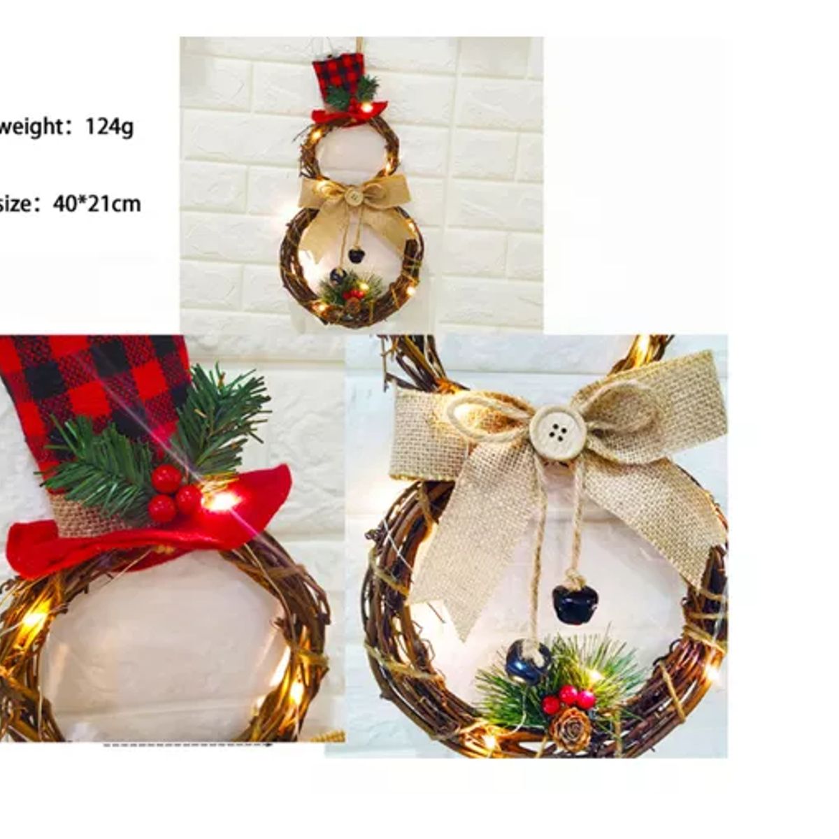 GENERICO - Colgante Puerta Navidad Ramitas Con Luces