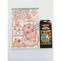 GENERICO - Croquera para colorear Capybara + 24 lápices de colores