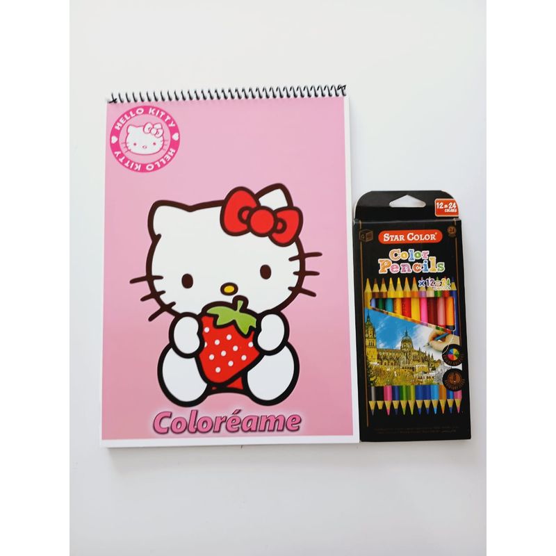 GENERICO - Croquera para colorear Hello Kitty + 24 lápices de colores