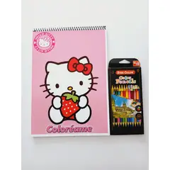 GENERICO - Croquera para colorear Hello Kitty + 24 lápices de colores