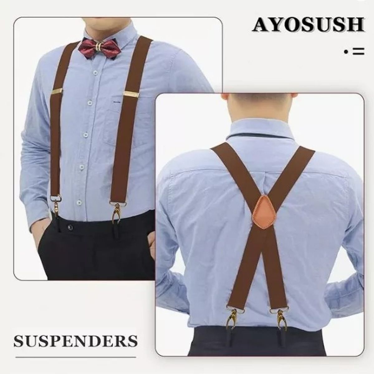 KUANGYE - Suspensores Anchos Color Negro Con Ganchos Vintage
