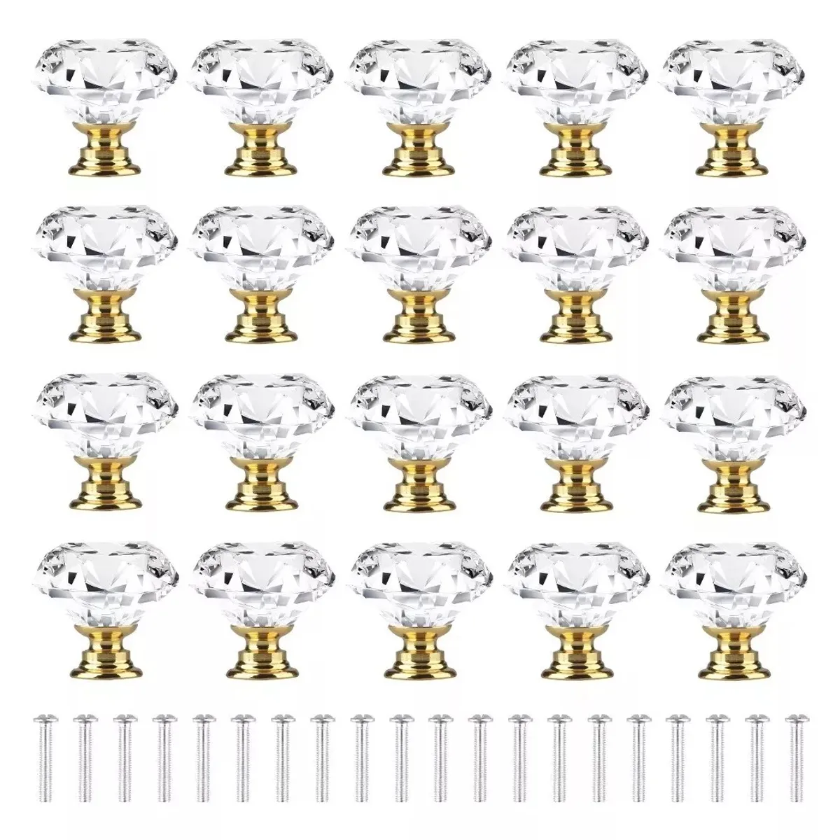 KUANGYE - Tirador Cristal Forma Diamante Para Cajón Armario 20pcs