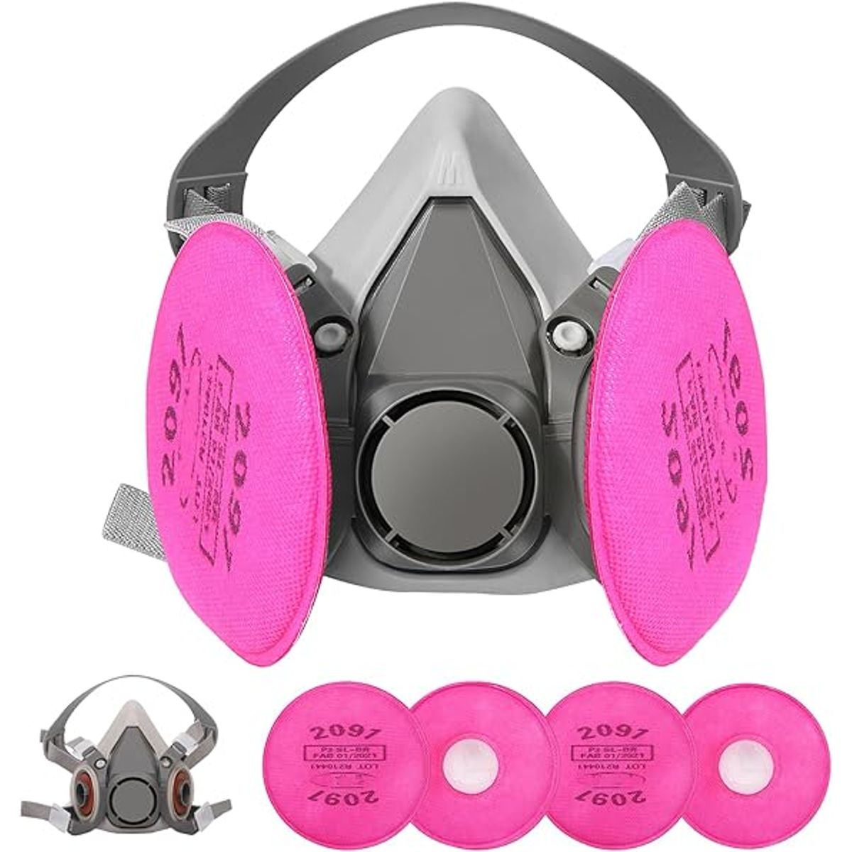 KUANGYE - 6200 Máscara De Gas Respirable + 4 Almohadillas Filtrantes