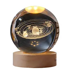 KUANGYE - Lampara De Noche Led 3d Galaxia Bola Cristal Sistema Solar