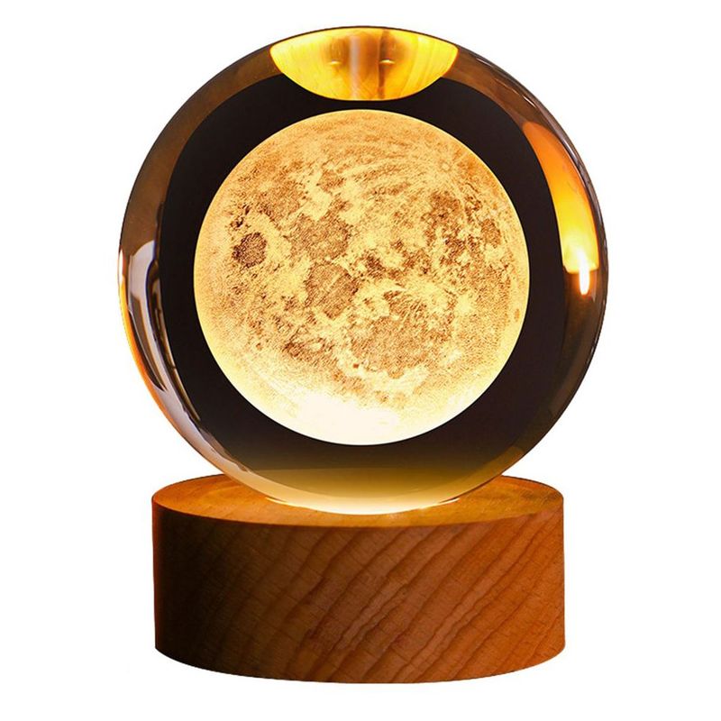 KUANGYE - Lampara De Noche Led 3d Galaxia Bola Cristal Sistema Luna