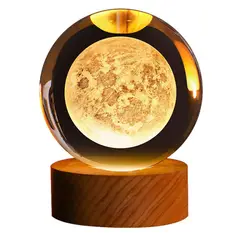 KUANGYE - Lampara De Noche Led 3d Galaxia Bola Cristal Sistema Luna