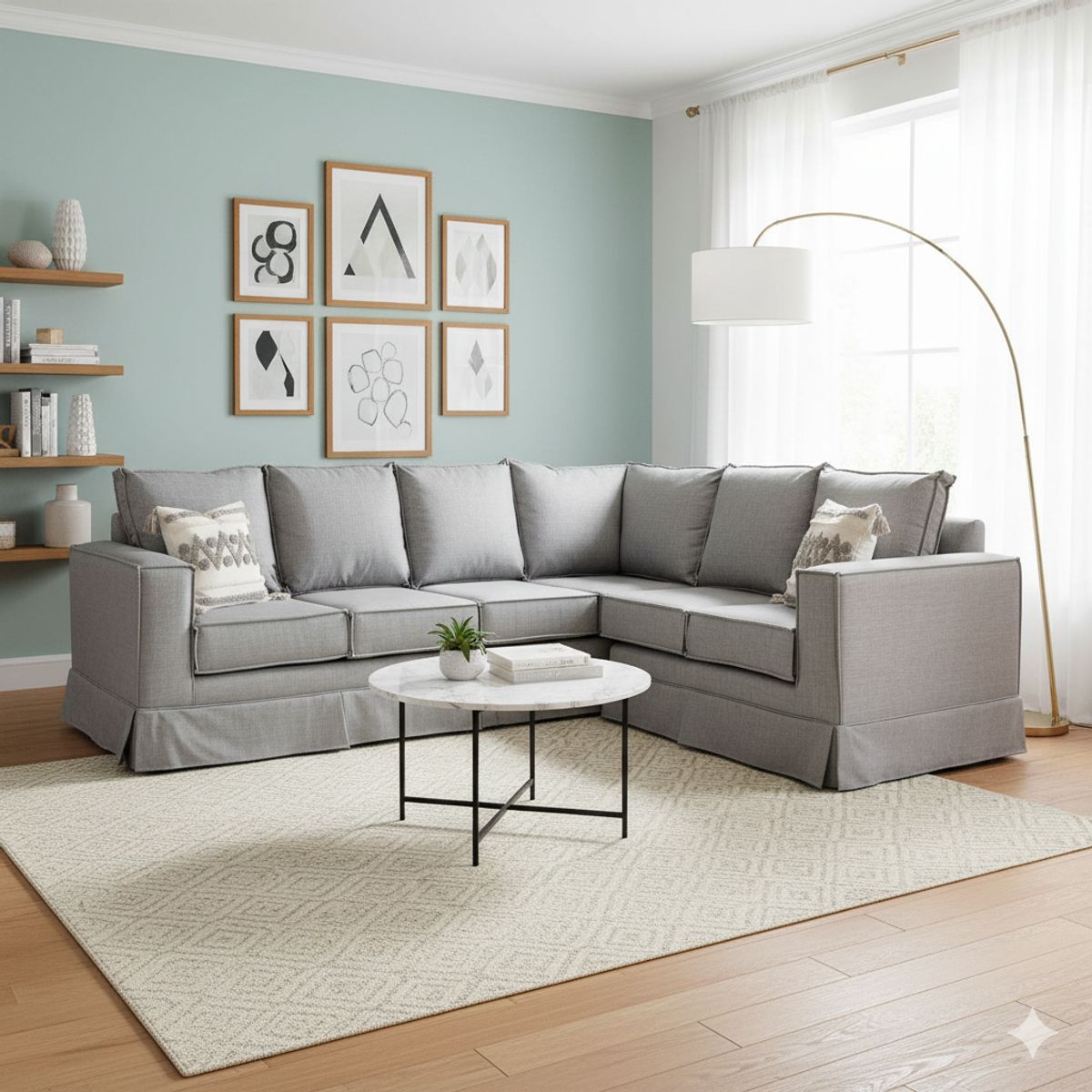 MUNDO LIVING - Seccional Pompeya 5 cuerpos Gris claro con Resortes Pocket spring