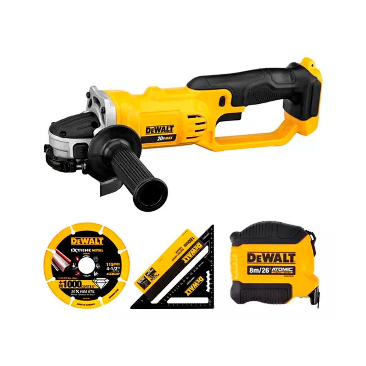 DEWALT - Kit Promo Esmeril Dewalt DCG412B + Huincha + Escuadra y Disco