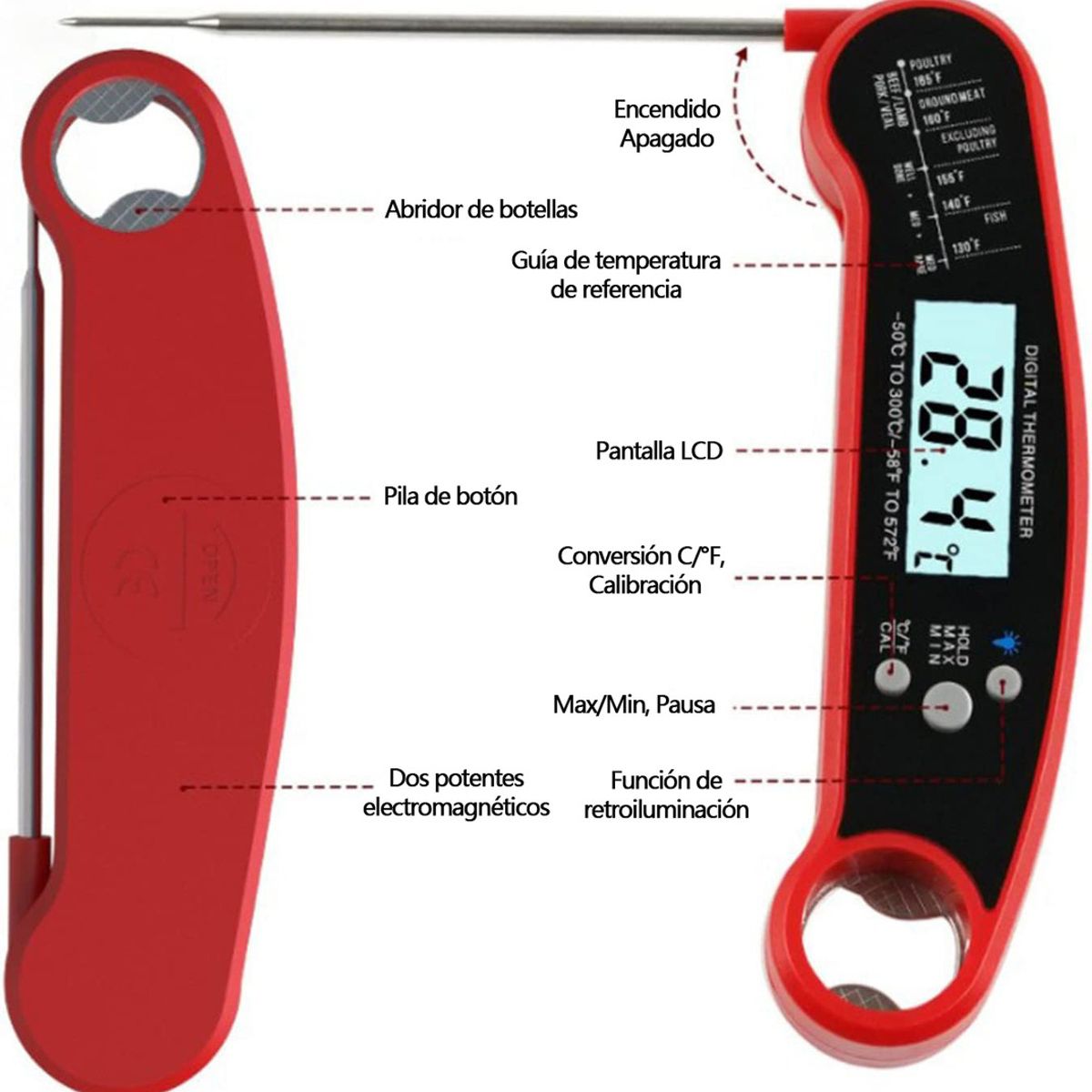GENERICO - Termómetro Digital De Carne Cocina Para Cocinar Horno Gril