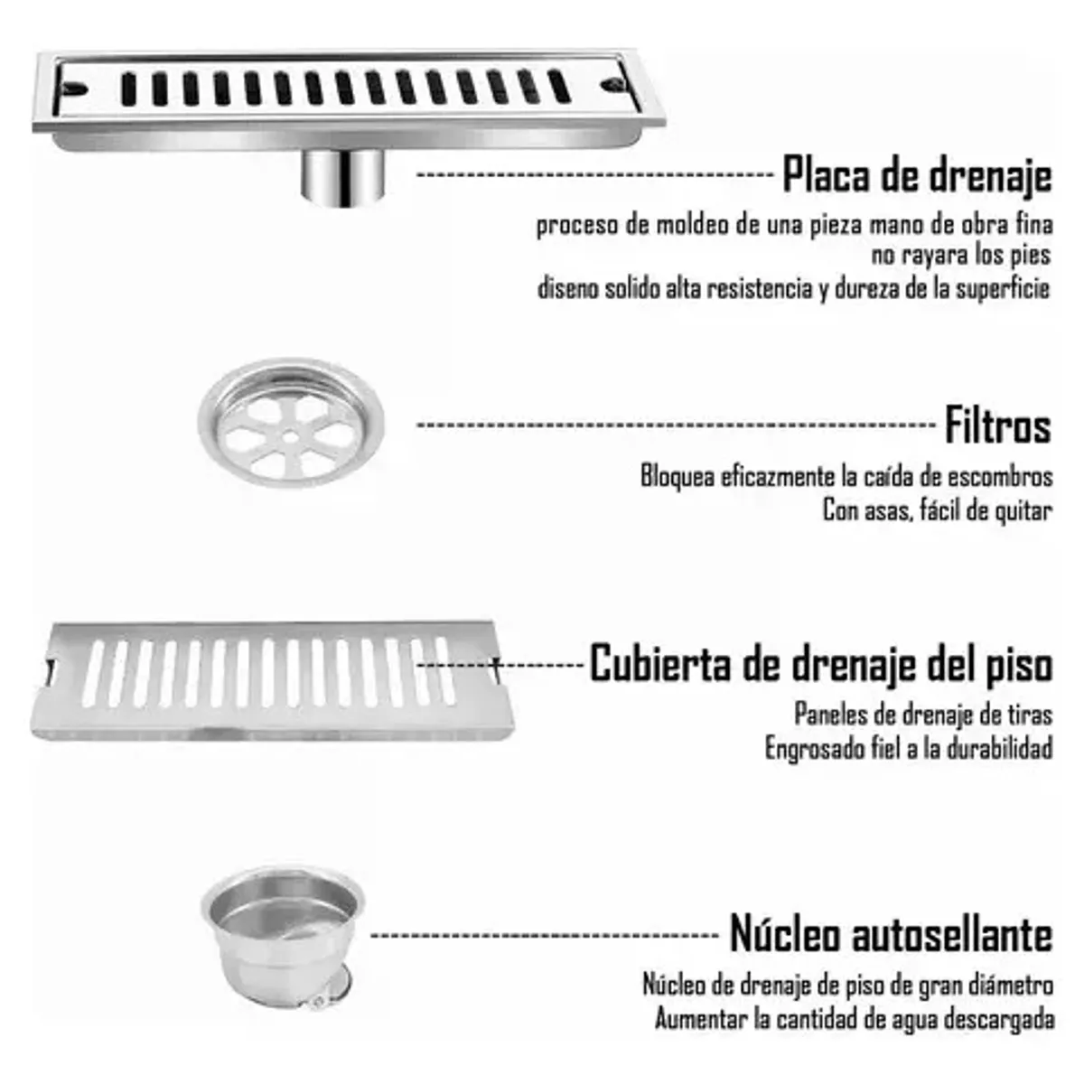 KUANGYE - Rejilla De Cubierta Drenaje Piso Ducha Acero Inoxid 10×40cm