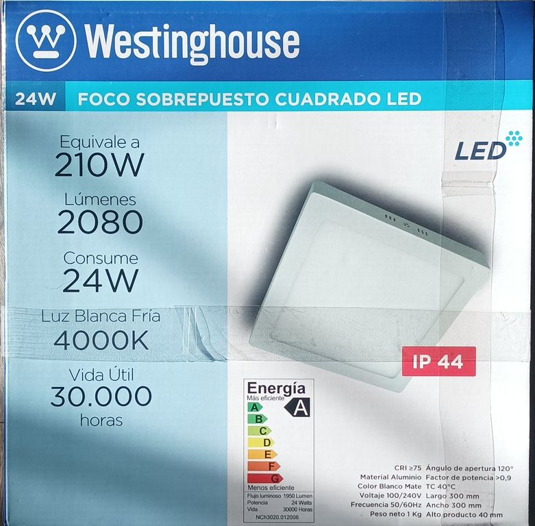 Panel Foco led sobrepuesto cuadrado 24W 4000K