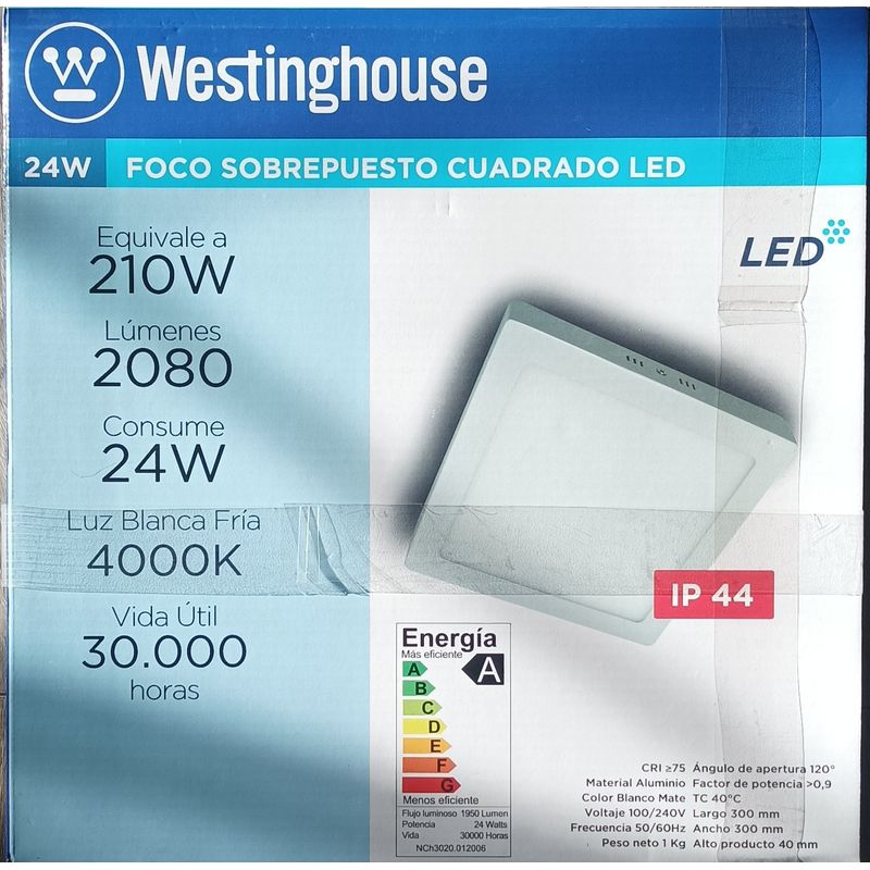 WESTINGHOUSE - Panel Foco led sobrepuesto cuadrado 24W 4000K