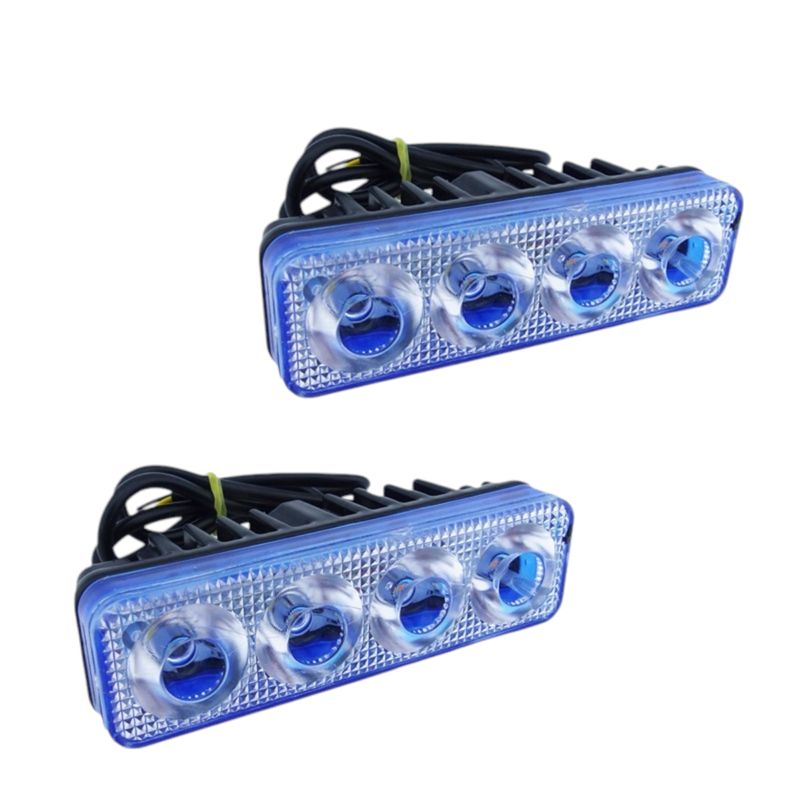GENERICO - x2 Neblinero De 4 LED Secuencial Blanco Y Ambar